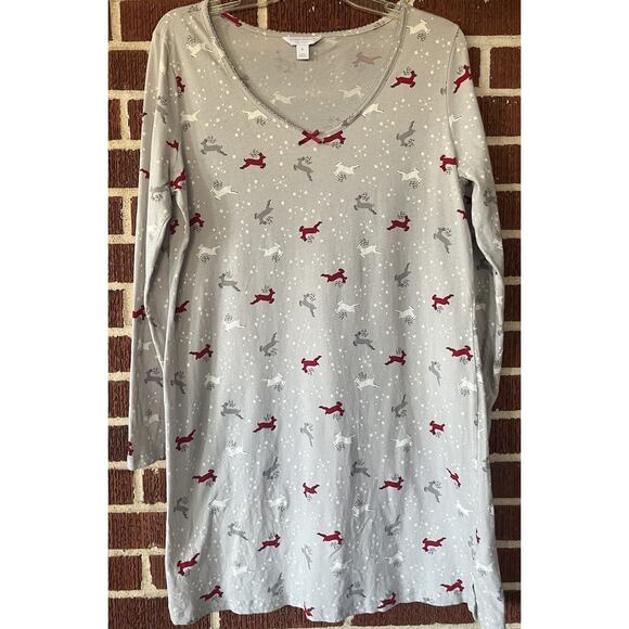 Charter Club Intimates Gray Knit Reindeer Print Sleep Shirt Size Medium - Picture 1 of 3